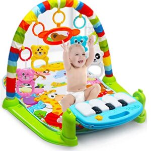 JODIYAAH Baby Gym 3-in-1 Activity Play Mat, Kick and Play Piano Gym with 5 Infant Learning Sensory Baby Toys, Musical Boy & Girl Gifts for Newborn Baby 0+ Months, Baby Play Gym Activity Mat