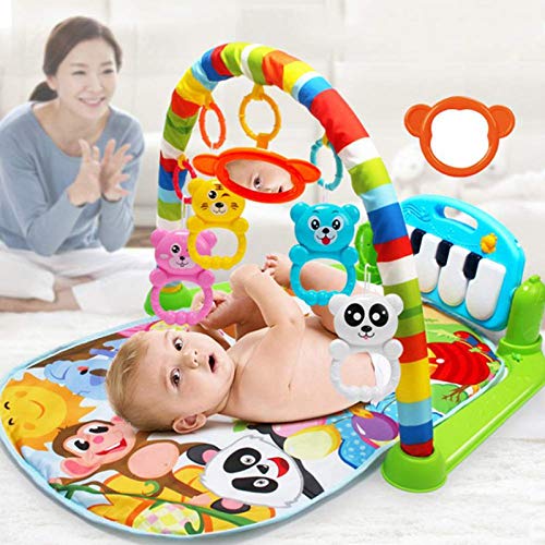 JODIYAAH Baby Gym 3-in-1 Activity Play Mat, Kick and Play Piano Gym with 5 Infant Learning Sensory Baby Toys, Musical Boy & Girl Gifts for Newborn Baby 0+ Months, Baby Play Gym Activity Mat