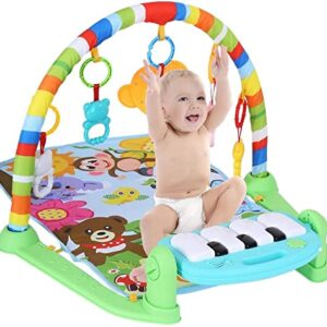 JODIYAAH Baby Gym 3-in-1 Activity Play Mat, Kick and Play Piano Gym with 5 Infant Learning Sensory Baby Toys, Musical Boy & Girl Gifts for Newborn Baby 0+ Months, Baby Play Gym Activity Mat