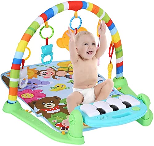 JODIYAAH Baby Gym 3-in-1 Activity Play Mat, Kick and Play Piano Gym with 5 Infant Learning Sensory Baby Toys, Musical Boy & Girl Gifts for Newborn Baby 0+ Months, Baby Play Gym Activity Mat