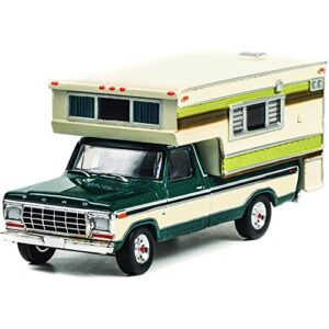 greenlight 30337 1978 f 250 with large camper – dark jade metallic & wimbledon white (hobby exclusive) 1:64 scale diecast