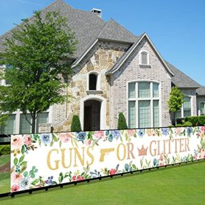 guns or glitter gender reveal banner sign decorations, baby shower party backdrop porch sign indoor outdoor decor supplies (9.8×1.6ft)