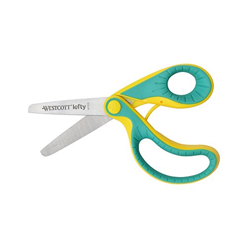 Westcott E-22003 00 Ergo JR. Lefty Ergonomic Children's Scissors for Left-Handers, 5.3 cm Steel Blade, Soft Grip Handle, Green/Yellow, 13.3 cm