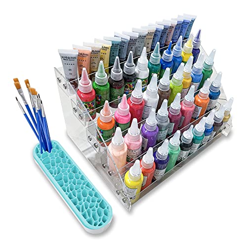 THILEMON Paint Organizer with Blue Paint brush holder 5-layer, Paint Holder & Paint Brush Organizer Suitable for Paint storage, Paint Rack for 2 oz Bottles or diameter less than 1.45 inches.