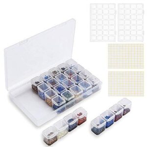 3 pack diamond embroidery boxes, 28 grids slot diamond painting beads storage boxes, 5d diamond painting accessories craft storage containers with marker stickers