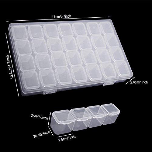 3 Pack Diamond Embroidery Boxes, 28 Grids Slot Diamond Painting Beads Storage Boxes, 5D Diamond Painting Accessories Craft Storage Containers with Marker Stickers