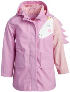 pink platinum girls’ rain jacket – lightweight waterproof unicorn windbreaker slicker shell raincoat (toddler/little girl), size 2t, violet
