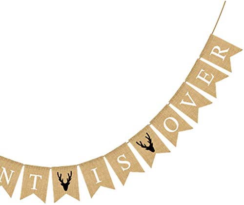 The Hunt is Over Banner Burlap Bunting Banner Garland Flags for Hunting Festival Party Decorations
