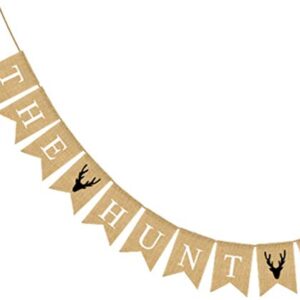 The Hunt is Over Banner Burlap Bunting Banner Garland Flags for Hunting Festival Party Decorations