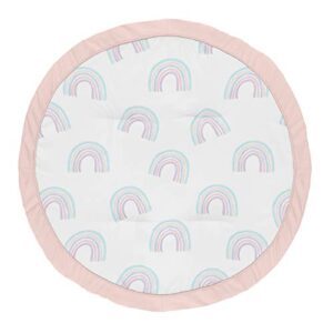 Sweet Jojo Designs Pastel Rainbow Girl Baby Playmat Tummy Time Infant Play Mat - Blush Pink, Purple, Teal, Blue and White