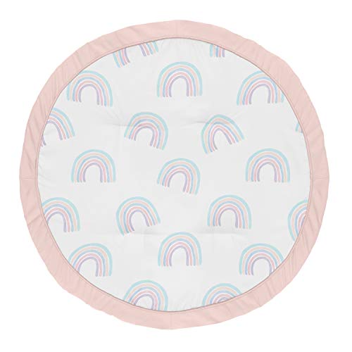 Sweet Jojo Designs Pastel Rainbow Girl Baby Playmat Tummy Time Infant Play Mat - Blush Pink, Purple, Teal, Blue and White