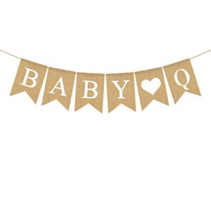 Rainlemon Jute Burlap Baby Q Banner BBQ Theme Baby Shower Gender Reveal Birthday Party Garland Decoration