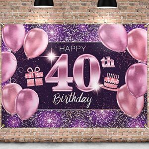 pakboom happy 40th birthday banner backdrop – 40 birthday party decorations supplies for women – pink purple gold 4 x 6ft