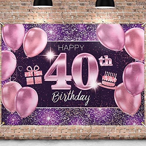 PAKBOOM Happy 40th Birthday Banner Backdrop - 40 Birthday Party Decorations Supplies for Women - Pink Purple Gold 4 x 6ft