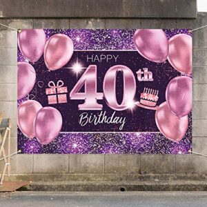 PAKBOOM Happy 40th Birthday Banner Backdrop - 40 Birthday Party Decorations Supplies for Women - Pink Purple Gold 4 x 6ft