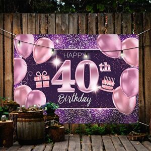 PAKBOOM Happy 40th Birthday Banner Backdrop - 40 Birthday Party Decorations Supplies for Women - Pink Purple Gold 4 x 6ft