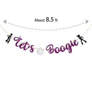 Halawawa Let's Boogie Banner, Disco Theme Birthday / Anniversary / Wedding / Bridal Shower / Bachelorette Party Decoration, Dacing Night Prom Night Bunting Banner, Back to the 90's Party Decor, Purple Glitter