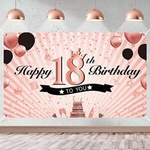 luxiocio happy 18th birthday banner decorations for girls, rose gold 18th birthday backdrop supplies, 18 year old birthday party poster background for indoor outdoor