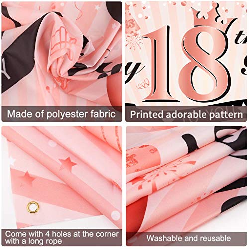 Luxiocio Happy 18th Birthday Banner Decorations for Girls, Rose Gold 18th Birthday Backdrop Supplies, 18 Year Old Birthday Party Poster Background for Indoor Outdoor