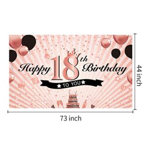 Luxiocio Happy 18th Birthday Banner Decorations for Girls, Rose Gold 18th Birthday Backdrop Supplies, 18 Year Old Birthday Party Poster Background for Indoor Outdoor