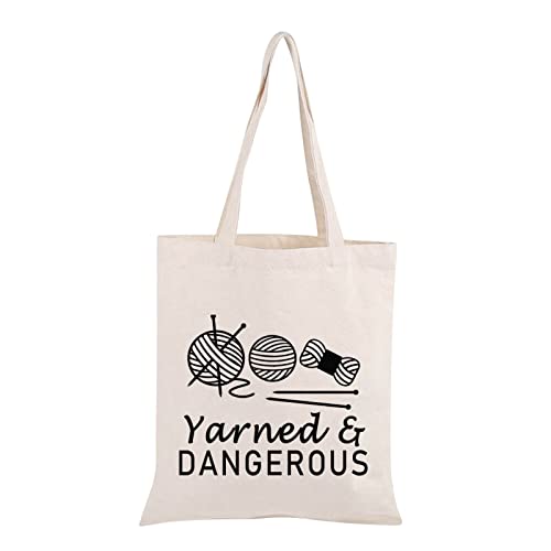 PWHAOO Knitting Project Bag Knitting Gift Yarned and Dangerous Yarn Tote Bag Knitting Bag Mothers Day Gift (Yarned and Dangerous Tote)