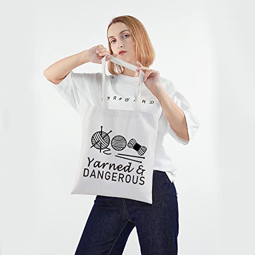 PWHAOO Knitting Project Bag Knitting Gift Yarned and Dangerous Yarn Tote Bag Knitting Bag Mothers Day Gift (Yarned and Dangerous Tote)