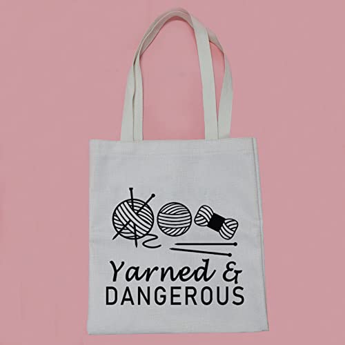 PWHAOO Knitting Project Bag Knitting Gift Yarned and Dangerous Yarn Tote Bag Knitting Bag Mothers Day Gift (Yarned and Dangerous Tote)