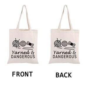 PWHAOO Knitting Project Bag Knitting Gift Yarned and Dangerous Yarn Tote Bag Knitting Bag Mothers Day Gift (Yarned and Dangerous Tote)