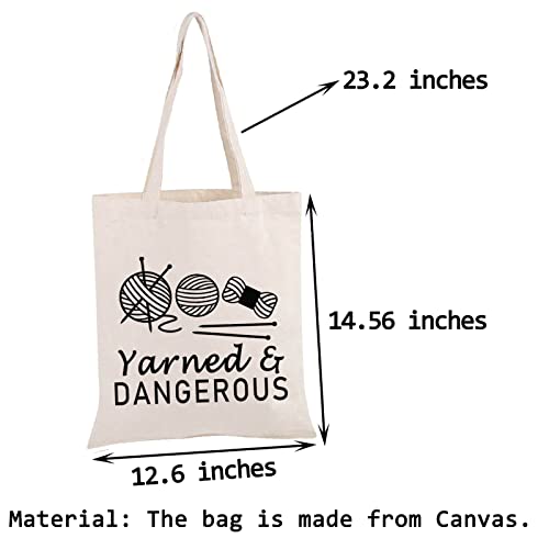 PWHAOO Knitting Project Bag Knitting Gift Yarned and Dangerous Yarn Tote Bag Knitting Bag Mothers Day Gift (Yarned and Dangerous Tote)