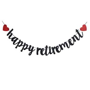 black happy retirement with two red hearts banner, vintage garland for retirement party sign decorations