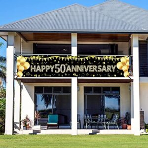 50th Anniversary Banner Decorations, Gold 50 Wedding Anniversary Party Banner Sign Supplies, Happy 50th Anniversary Party Decor Photo Booth Props for Outdoor Indoor(9.8x1.6ft)