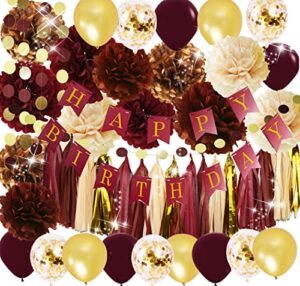 burgundy gold birthday party decorations for women/fall birthday decor happy birthday banner maroon gold balloons women burgundy 30th/40th/50th birthday party decorations