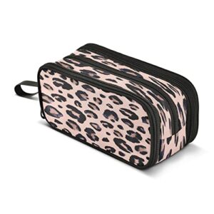 big capacity pencil case leopard print cheetah pink 3 compartment pen bag pouch holder box for office college school portable storage bag for kids