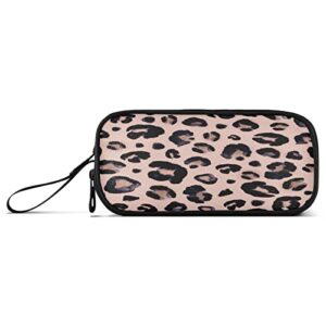 Big Capacity Pencil Case Leopard Print Cheetah Pink 3 Compartment Pen Bag Pouch Holder Box for Office College School Portable Storage Bag for Kids