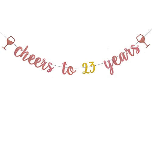 WEIANDBO Cheers to 23 Years Rose Gold Glitter Banner,Pre-Strung,23rd Birthday / Wedding Anniversary Party Decorations Bunting Sign Backdrops,cheers to 23 Years