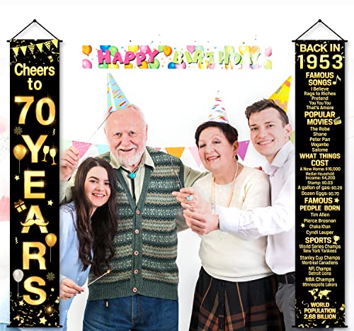 70th Birthday Party Anniversary Decorations Cheers to 70 Years Banner Party Decorations Welcome Porch Sign for Years Birthday Supplies (70th-1953)