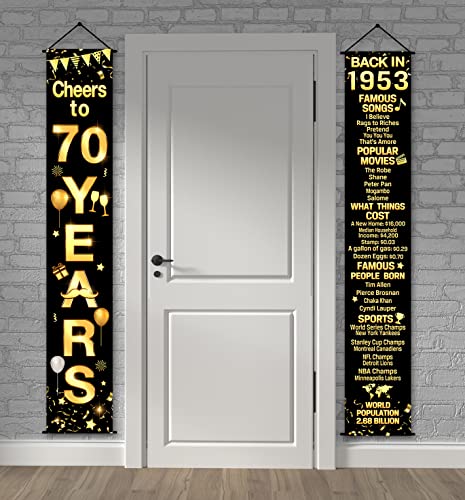 70th Birthday Party Anniversary Decorations Cheers to 70 Years Banner Party Decorations Welcome Porch Sign for Years Birthday Supplies (70th-1953)