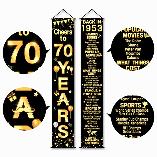 70th Birthday Party Anniversary Decorations Cheers to 70 Years Banner Party Decorations Welcome Porch Sign for Years Birthday Supplies (70th-1953)