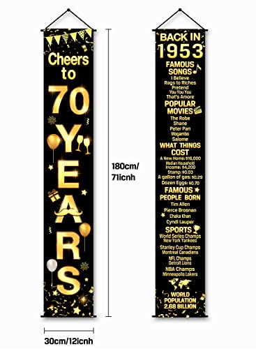 70th Birthday Party Anniversary Decorations Cheers to 70 Years Banner Party Decorations Welcome Porch Sign for Years Birthday Supplies (70th-1953)
