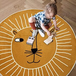 USTIDE Kids Play Mat 4Ft, Round Lion Play Rug Non Slip Kids Round Rug Soft Kids Rug Floor Carpet for Bedroom Playroom Nursery Rug Decor