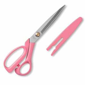 ATO-DJCX Fabric Sewing Scissors All Purpose Tailor Scissors Heavy Duty, 9" Stainless Steel Ultra Sharp Blade Scissors for Office Craft,Comfort-Grip Handles,with Protective Cover Pink