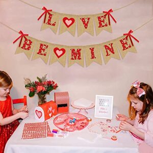 Love Be Mine Banner with Red Pink Heart - NO DIY - Valentine's Day Decorations - Rustic Farmhouse Valentine's Day Faux Burlap Banner | Be Mine Bunting Garland for Home Mantle | Valentines Photo Props