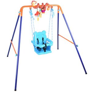 drm folding toddler swing with spiral hanging toys – heavy-duty indoor outdoor baby/child swing set with safety seat for 9-36 months old