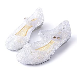 funnyko girls princess sandals shoes cosplay mary jane dance party dress jelly flat (8.5 toddler, white)