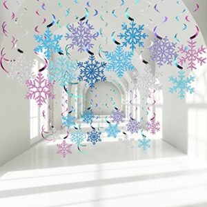 30 pieces snowflake hanging swirls decorations, christmas ceiling decor purple blue white snowflakes for winter holiday wonderland new year birthday party favors baby shower supplies (colorful)