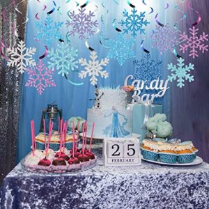 30 Pieces Snowflake Hanging Swirls Decorations, Christmas Ceiling Decor Purple Blue White Snowflakes for Winter Holiday Wonderland New Year Birthday Party Favors Baby Shower Supplies (Colorful)