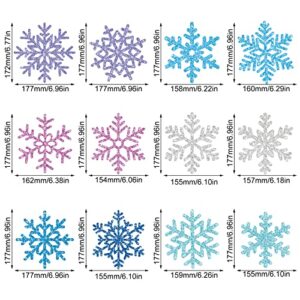 30 Pieces Snowflake Hanging Swirls Decorations, Christmas Ceiling Decor Purple Blue White Snowflakes for Winter Holiday Wonderland New Year Birthday Party Favors Baby Shower Supplies (Colorful)