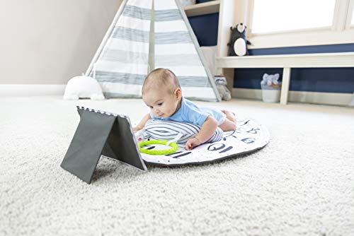 Sassy Tummy Time Play Mat with Large Mirror, Cushioned, Reversible Support Bolster, and Teething Ring, Age 0+