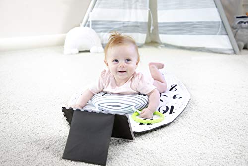 Sassy Tummy Time Play Mat with Large Mirror, Cushioned, Reversible Support Bolster, and Teething Ring, Age 0+