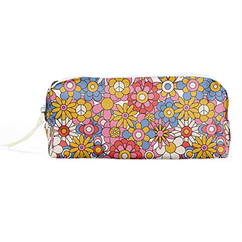 Pencil Pouch Pencil Case Pencil Bag Pen Case Pouch Box Organizer for Teen Girls Boys School Students Men Women Waterproof Zipper Pouch for Office Supplies Makeup, Hippie Retro Daisy Flower Decor